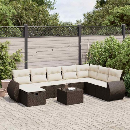 Set de sofás de jardín 9 pzas y cojines ratán sintético marrón de , Conjuntos de jardín - Ref: Foro24-3325649, Precio: 562,60...