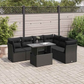 Set de sofás de jardín 7 pzas con cojines ratán sintético negro de , Conjuntos de jardín - Ref: Foro24-3326166, Precio: 496,2...