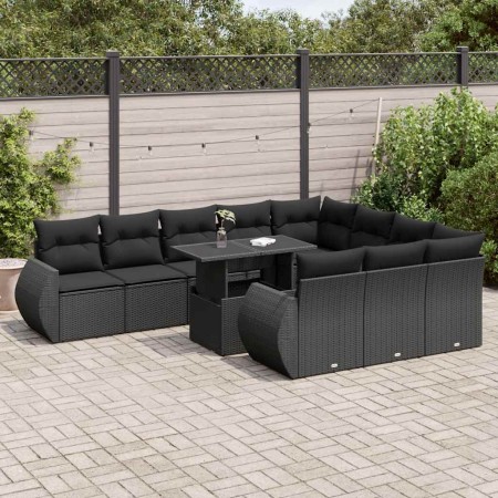 Set de sofás de jardín 11 pzas y cojines ratán sintético negro de , Conjuntos de jardín - Ref: Foro24-3326706, Precio: 772,28...