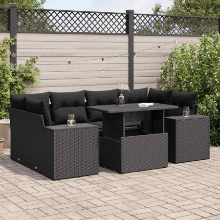 Set de sofás de jardín 7 pzas con cojines ratán sintético negro de , Conjuntos de jardín - Ref: Foro24-3326746, Precio: 552,7...
