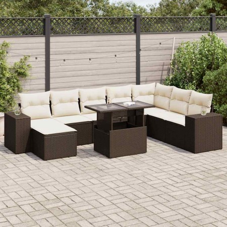 Set de sofás de jardín 9 pzas y cojines ratán sintético marrón de , Conjuntos de jardín - Ref: Foro24-3326854, Precio: 615,01...