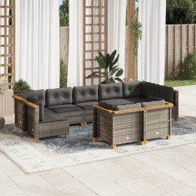 Set de muebles de jardín 9 pzas y cojines ratán sintético gris en Conjuntos de jardín | Comprar online en Foru.es