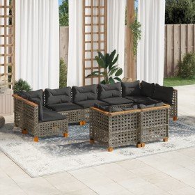 Set de muebles de jardín 9 pzas y cojines ratán sintético gris en Conjuntos de jardín | Comprar online en Foru.es