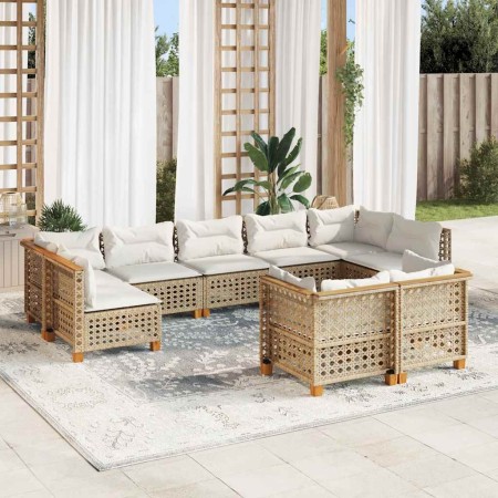 Set de sofás de jardín con cojines 9 pzas ratán sintético beige en Conjuntos de jardín | Comprar online en Foru.es