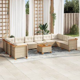 Set de sofás de jardín 11pzas con cojines ratán sintético beige en Conjuntos de jardín | Comprar online en Foru.es