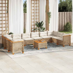 Set de sofás de jardín 11pzas con cojines ratán sintético beige en Conjuntos de jardín | Comprar online en Foru.es