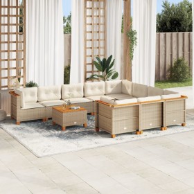 Set de sofás de jardín 11pzas con cojines ratán sintético beige en Conjuntos de jardín | Comprar online en Foru.es