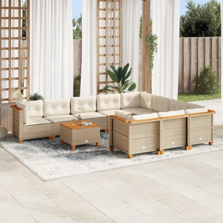 Set de sofás de jardín 11pzas con cojines ratán sintético beige en Conjuntos de jardín | Comprar online en Foru.es