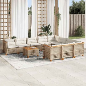 Set de sofás de jardín 11pzas con cojines ratán sintético beige en Conjuntos de jardín | Comprar online en Foru.es