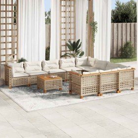 Set de sofás de jardín 11pzas con cojines ratán sintético beige en Conjuntos de jardín | Comprar online en Foru.es