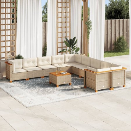 Set de sofás de jardín 11pzas con cojines ratán sintético beige en Conjuntos de jardín | Comprar online en Foru.es