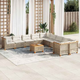 Set de sofás de jardín 11pzas con cojines ratán sintético beige en Conjuntos de jardín | Comprar online en Foru.es