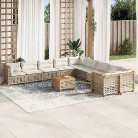 Set de sofás de jardín 11pzas con cojines ratán sintético beige en Conjuntos de jardín | Comprar online en Foru.es