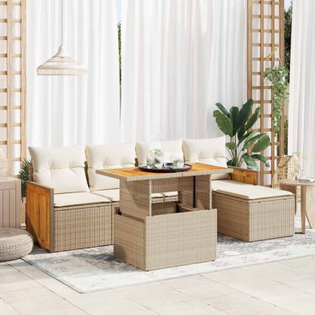 Set sofás jardín y cojines 6 pzas ratán sintético acacia beige de , Conjuntos de jardín - Ref: Foro24-3327698, Precio: 495,42...