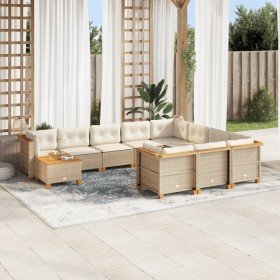 Set de sofás de jardín 11pzas con cojines ratán sintético beige en Conjuntos de jardín | Comprar online en Foru.es