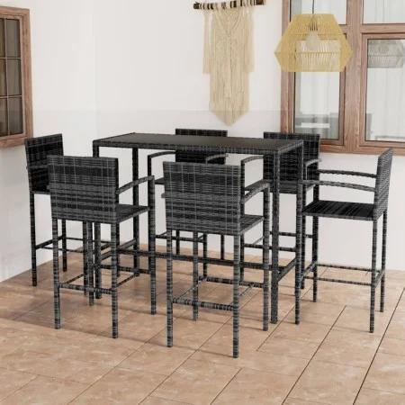 Mesa y taburetes altos jardín 3 piezas ratán sintético gris de vidaXL, Conjuntos de jardín - Ref: Foro24-3064847, Precio: 464...