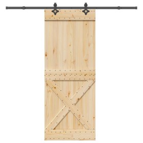 Puerta corredera con herrajes madera maciza de pino 90x210 cm de , Puertas - Ref: Foro24-3332781, Precio: 216,59 €, Descuento: %