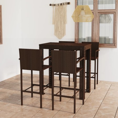 Muebles de bar de jardín 5 pzas ratán PE reposabrazos marrón de vidaXL, Conjuntos de jardín - Ref: Foro24-3064810, Precio: 35...