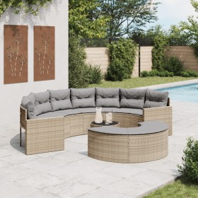 Set de sofá de jardín semicircular 3 pzas ratán sintético beige en Sofás de exterior | Comprar online en Foru.es