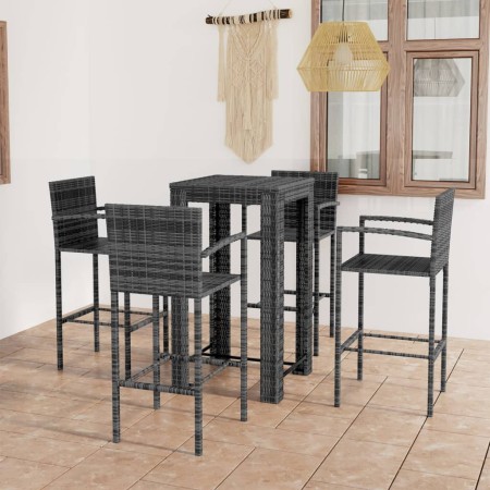 Muebles de bar de jardín 5 pzas ratán PE reposabrazos gris de vidaXL, Conjuntos de jardín - Ref: Foro24-3064809, Precio: 354,...