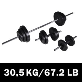 Juego de barras + 2 mancuernas 30,5kg de vidaXL, Peso libre - Ref: Foro24-90377, Precio: 90,12 €, Descuento: %