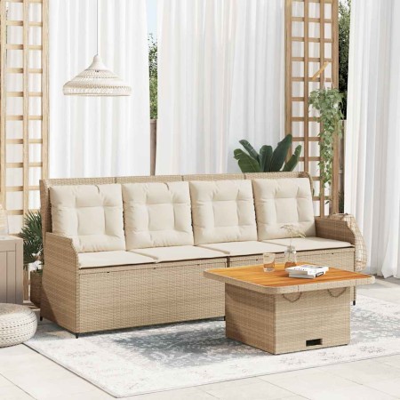 Set muebles de jardín 3 piezas y cojines ratán sintético beige en Conjuntos de jardín | Comprar online en Foru.es