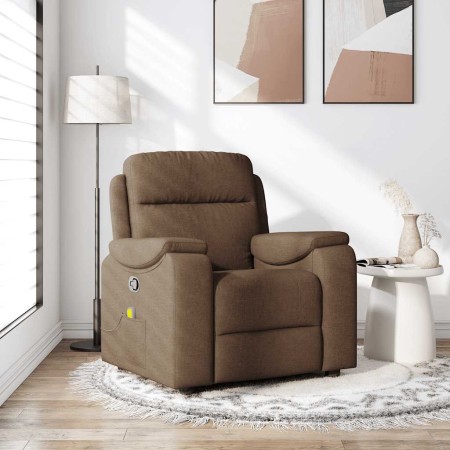 Sillón reclinable con masaje de tela marrón de , Sillones - Ref: Foro24-4015694, Precio: 200,24 €, Descuento: %