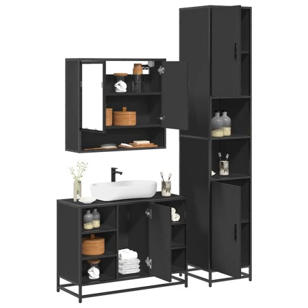Juego de muebles de baño 3 pzas madera contrachapada negro de , Muebles de baño - Ref: Foro24-3301120, Precio: 305,55 €, Desc...
