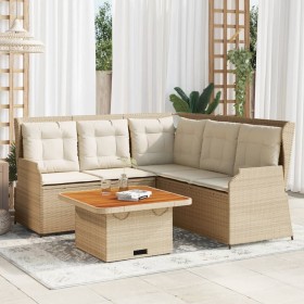 Set muebles de jardín 4 piezas y cojines ratán sintético beige en Conjuntos de jardín | Comprar online en Foru.es