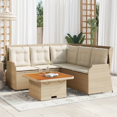 Set muebles de jardín 4 piezas y cojines ratán sintético beige en Conjuntos de jardín | Comprar online en Foru.es