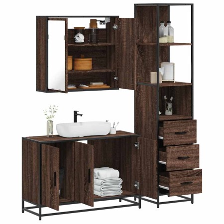 Set de muebles baño 3 pzas madera contrachapada roble marrón de , Muebles de baño - Ref: Foro24-3301134, Precio: 256,63 €, De...