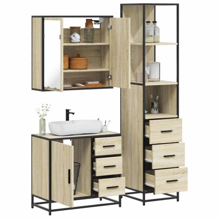 Set de muebles de baño 3 pzas madera contrachapada roble Sonoma de , Muebles de baño - Ref: Foro24-3301136, Precio: 276,93 €,...