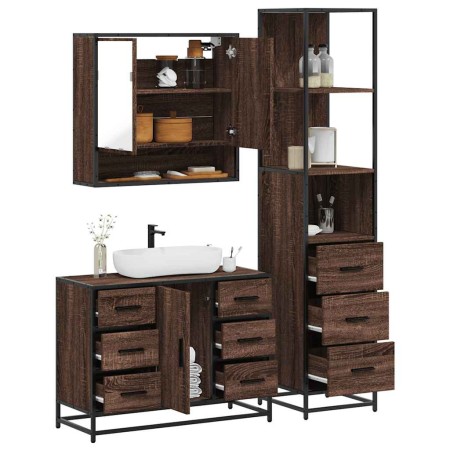 Set de muebles baño 3 pzas madera contrachapada roble marrón de , Muebles de baño - Ref: Foro24-3301174, Precio: 296,30 €, De...
