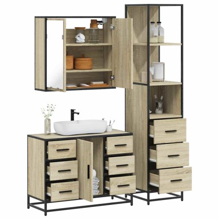 Set de muebles de baño 3 pzas madera contrachapada roble Sonoma de , Muebles de baño - Ref: Foro24-3301141, Precio: 305,97 €,...