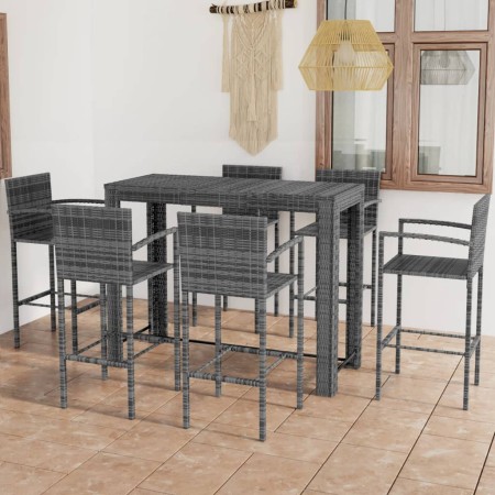 Muebles de bar de jardín 7 pzas ratán PE reposabrazos gris de vidaXL, Conjuntos de jardín - Ref: Foro24-3064815, Precio: 489,...