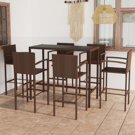 Set de bar de jardín 7 piezas ratán sintético marrón de vidaXL, Conjuntos de jardín - Ref: Foro24-3064845, Precio: 481,80 €, ...
