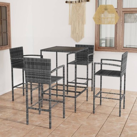 Mesa y taburetes altos jardín 5 piezas ratán sintético gris de vidaXL, Conjuntos de jardín - Ref: Foro24-3064841, Precio: 330...