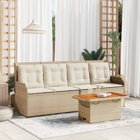 Set muebles de jardín 3 piezas y cojines ratán sintético beige en Conjuntos de jardín | Comprar online en Foru.es