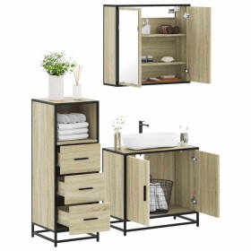 Set de muebles de baño 3 pzas madera contrachapada roble Sonoma de , Muebles de baño - Ref: Foro24-3301006, Precio: 213,06 €,...