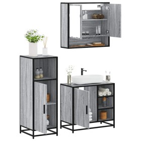 Set de muebles de baño 3 pzas madera contrachapada gris sonoma de , Muebles de baño - Ref: Foro24-3300998, Precio: 228,71 €, ...