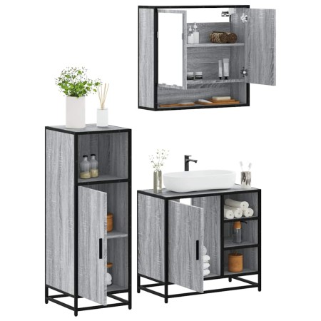 Set de muebles de baño 3 pzas madera contrachapada gris sonoma de , Muebles de baño - Ref: Foro24-3300998, Precio: 228,71 €, ...