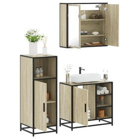 Set de muebles de baño 3 pzas madera contrachapada roble Sonoma de , Muebles de baño - Ref: Foro24-3300966, Precio: 211,37 €,...