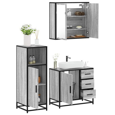 Set de muebles de baño 3 pzas madera contrachapada gris sonoma de , Muebles de baño - Ref: Foro24-3300958, Precio: 248,01 €, ...