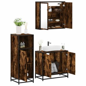 Set de muebles baño 3 pzas madera contrachapada roble ahumado de , Muebles de baño - Ref: Foro24-3300947, Precio: 200,19 €, D...