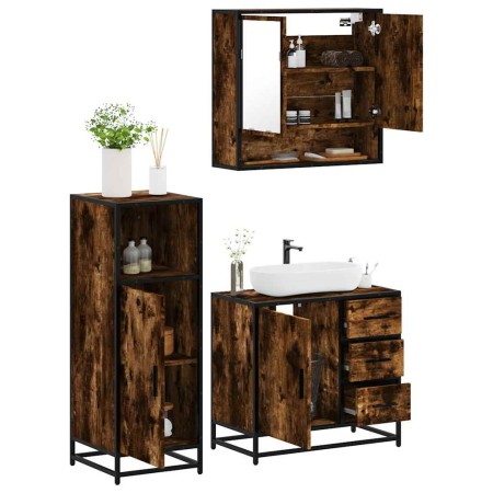 Set de muebles baño 3 pzas madera contrachapada roble ahumado de , Muebles de baño - Ref: Foro24-3300987, Precio: 240,72 €, D...