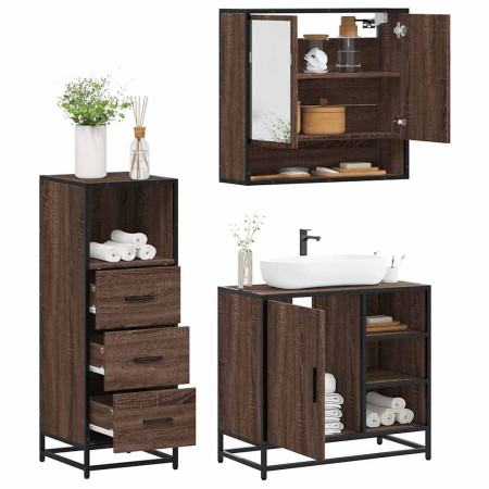 Set de muebles baño 3 pzas madera contrachapada roble marrón de , Muebles de baño - Ref: Foro24-3301059, Precio: 240,04 €, De...
