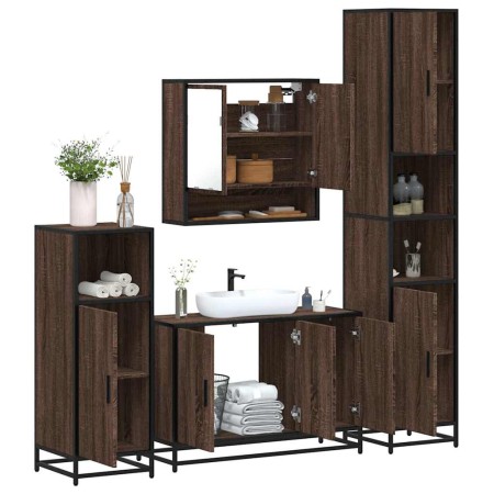 Set de muebles baño 4 pzas madera contrachapada roble marrón de , Muebles de baño - Ref: Foro24-3301224, Precio: 409,77 €, De...