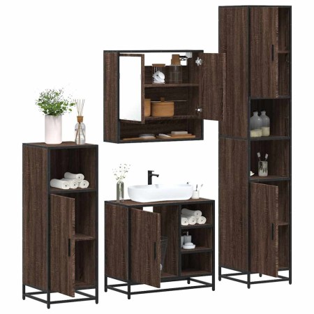 Set de muebles baño 4 pzas madera contrachapada roble marrón de , Muebles de baño - Ref: Foro24-3301239, Precio: 350,37 €, De...