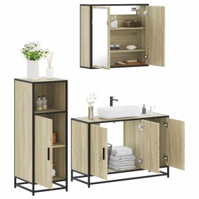 Set de muebles de baño 3 pzas madera contrachapada roble Sonoma de , Muebles de baño - Ref: Foro24-3300951, Precio: 219,11 €,...