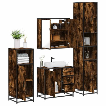 Set de muebles baño 4 pzas madera contrachapada roble ahumado de , Muebles de baño - Ref: Foro24-3301197, Precio: 428,59 €, D...